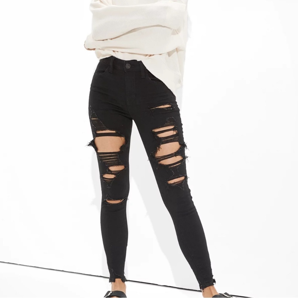 size 2 black american eagle next level stretch distressed ripped jeans